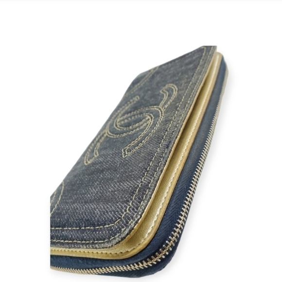 Authentic Rare CHANEL Denim & Gold Leather Y2K CC Zippy Wallet - Picture 3 of 16